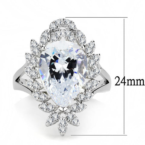 3W1435 - Rhodium Brass Ring with AAA Grade CZ  in Clear