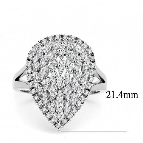 3W1436 - Rhodium Brass Ring with AAA Grade CZ  in Clear