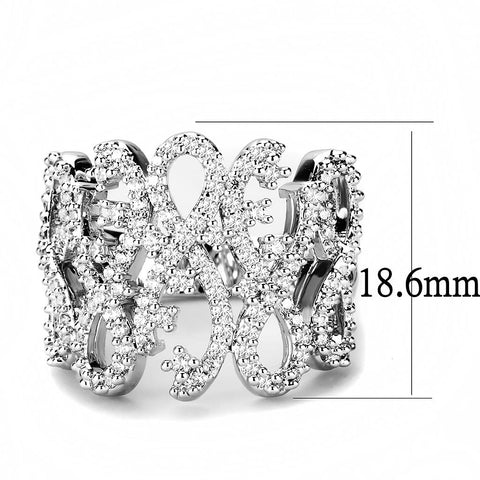 3W1443 - Rhodium Brass Ring with AAA Grade CZ  in Clear