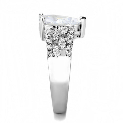 3W1444 - Rhodium Brass Ring with AAA Grade CZ  in Clear