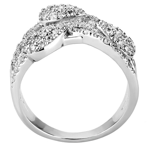 3W1446 - Rhodium Brass Ring with AAA Grade CZ  in Clear