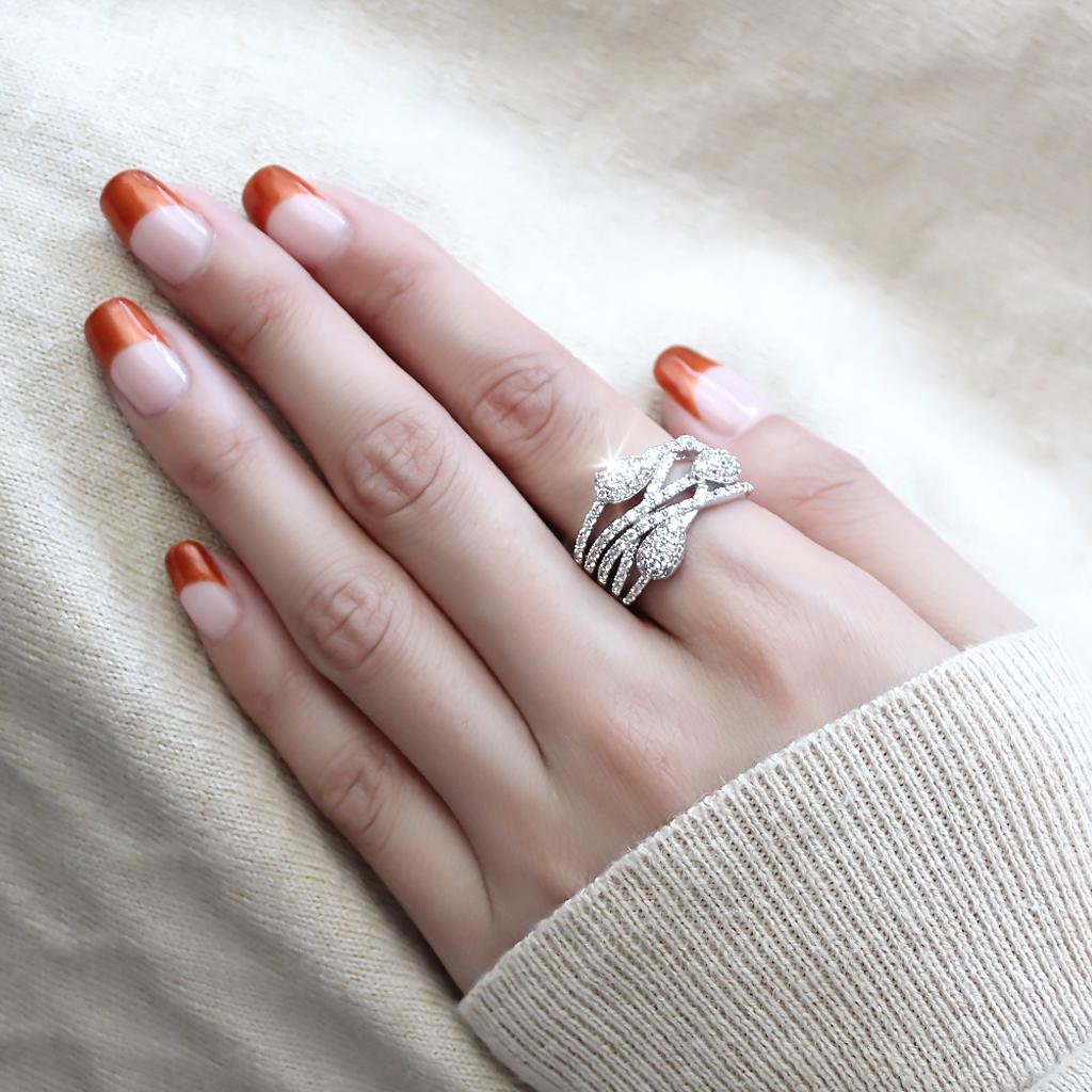 3W1446 - Rhodium Brass Ring with AAA Grade CZ  in Clear