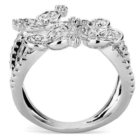 3W1447 - Rhodium Brass Ring with AAA Grade CZ  in Clear