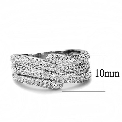 3W1449 - Rhodium Brass Ring with AAA Grade CZ  in Clear