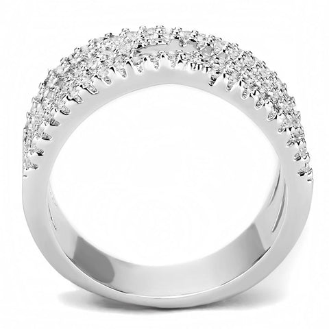 3W1450 - Rhodium Brass Ring with AAA Grade CZ  in Clear