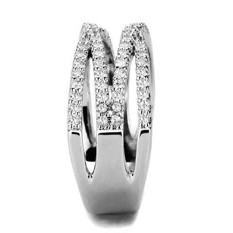 3W1450 - Rhodium Brass Ring with AAA Grade CZ  in Clear