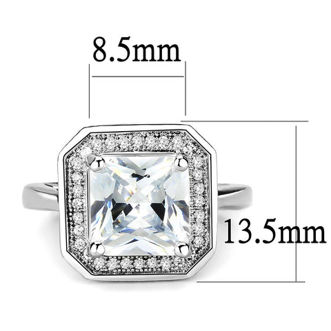 3W1451 - Rhodium Brass Ring with AAA Grade CZ  in Clear