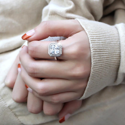 3W1451 - Rhodium Brass Ring with AAA Grade CZ  in Clear