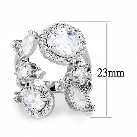 3W1454 - Rhodium Brass Ring with AAA Grade CZ  in Clear