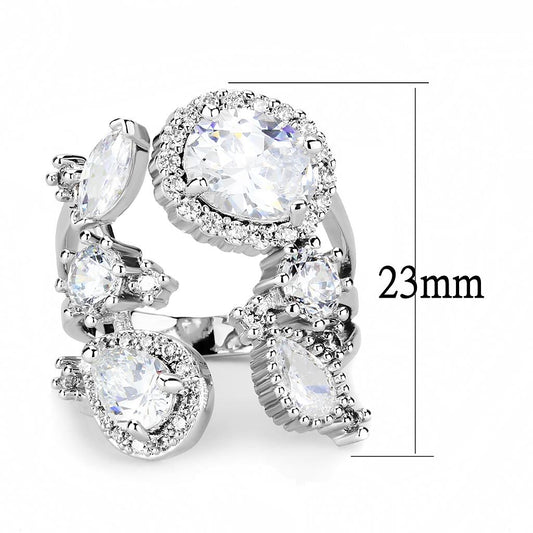 3W1454 - Rhodium Brass Ring with AAA Grade CZ  in Clear