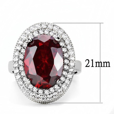 3W1455 - Rhodium Brass Ring with AAA Grade CZ  in Garnet