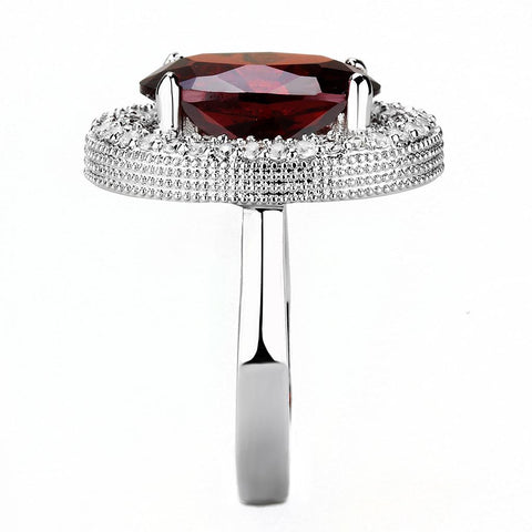 3W1455 - Rhodium Brass Ring with AAA Grade CZ  in Garnet