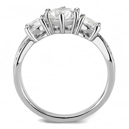 3W1456 - Rhodium Brass Ring with AAA Grade CZ  in Clear