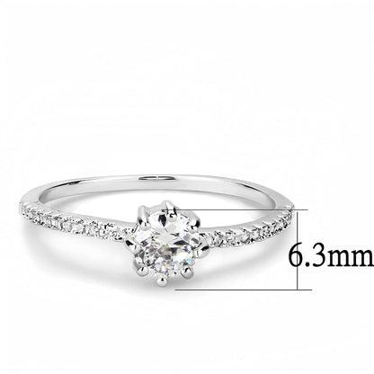 3W1460 - Rhodium Brass Ring with AAA Grade CZ  in Clear