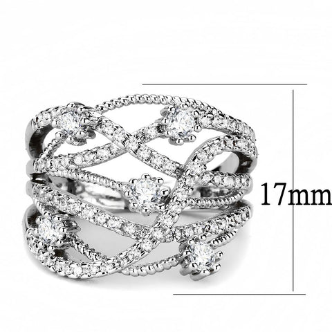 3W1463 - Rhodium Brass Ring with AAA Grade CZ  in Clear