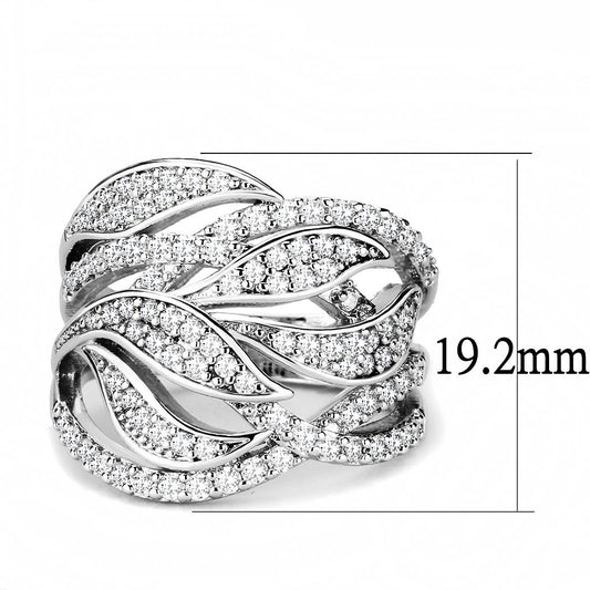 3W1466 - Rhodium Brass Ring with AAA Grade CZ  in Clear