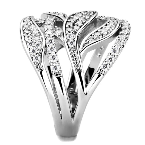 3W1466 - Rhodium Brass Ring with AAA Grade CZ  in Clear