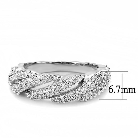 3W1468 - Rhodium Brass Ring with AAA Grade CZ  in Clear