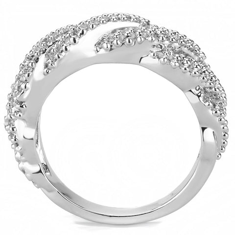 3W1468 - Rhodium Brass Ring with AAA Grade CZ  in Clear