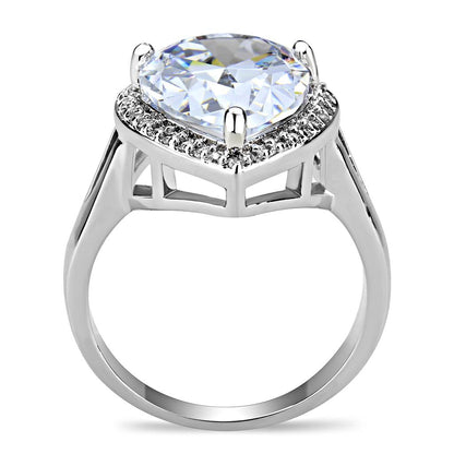 3W1469 - Rhodium Brass Ring with AAA Grade CZ  in Clear