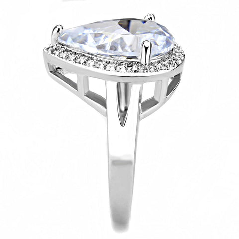 3W1469 - Rhodium Brass Ring with AAA Grade CZ  in Clear