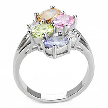 Jean Cocktail Ring - Rhodium Brass, AAA CZ , Multi Color - 3W1474