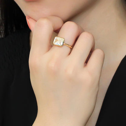 3W1483 - Gold Brass Ring with AAA Grade CZ  in Clear