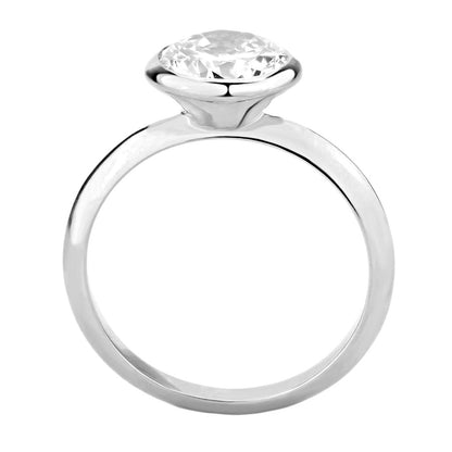 3W1487 - Rhodium Brass Ring with AAA Grade CZ  in Clear