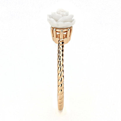 3W1492 - Rose Gold Brass Ring with Synthetic Synthetic Stone in White