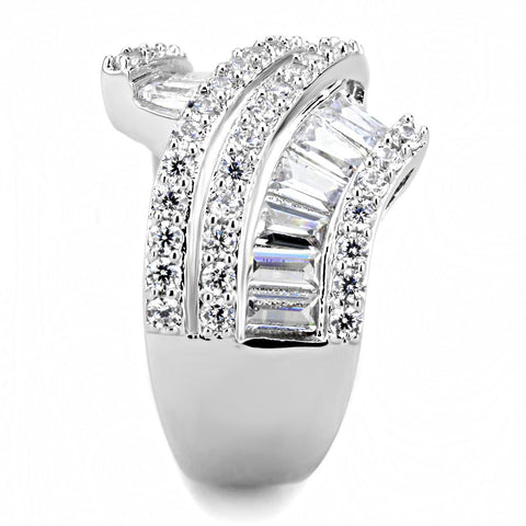 3W1501 - Rhodium Brass Ring with AAA Grade CZ  in Clear