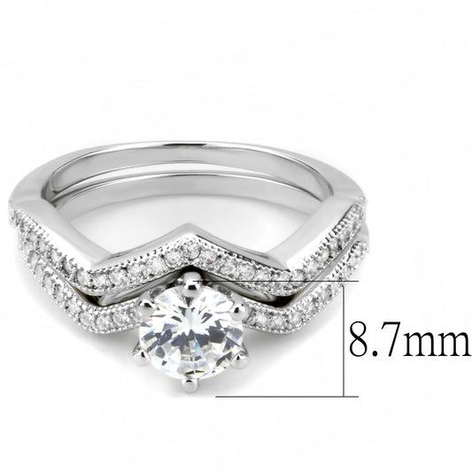 3W1505 - Rhodium Brass Ring with AAA Grade CZ  in Clear