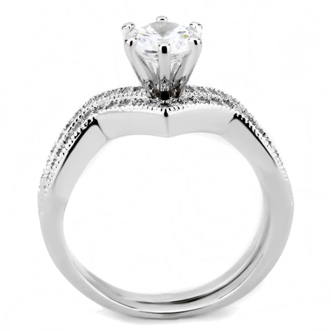 3W1505 - Rhodium Brass Ring with AAA Grade CZ  in Clear