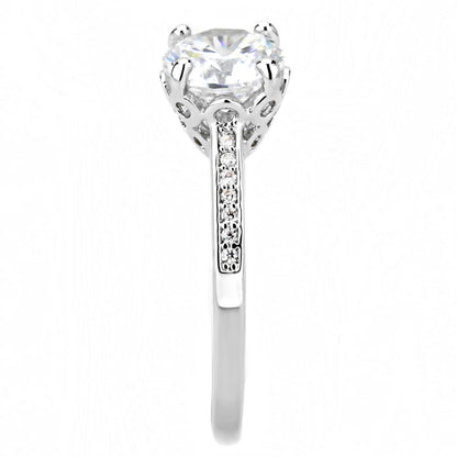 3W1507 - Rhodium Brass Ring with AAA Grade CZ  in Clear