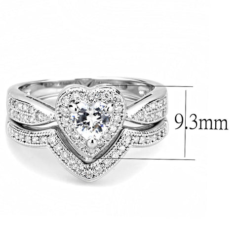 3W1508 - Rhodium Brass Ring with AAA Grade CZ  in Clear