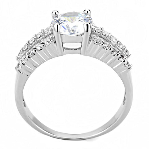 3W1510 - Rhodium Brass Ring with AAA Grade CZ  in Clear