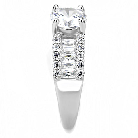 3W1510 - Rhodium Brass Ring with AAA Grade CZ  in Clear