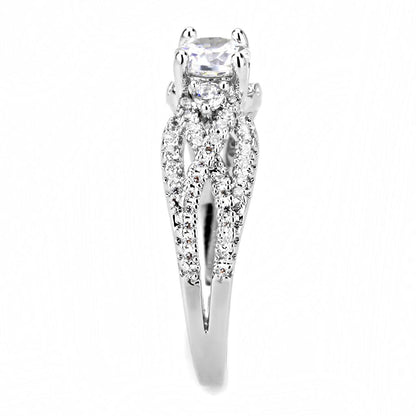 3W1511 - Rhodium Brass Ring with AAA Grade CZ  in Clear