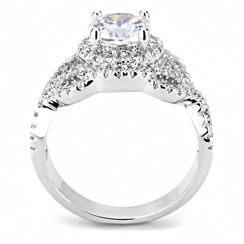 3W1519 - Rhodium Brass Ring with AAA Grade CZ  in Clear