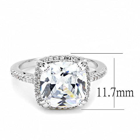 3W1522 - Rhodium Brass Ring with AAA Grade CZ  in Clear