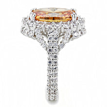 3W1523 - Rhodium Brass Ring with AAA Grade CZ  in Champagne