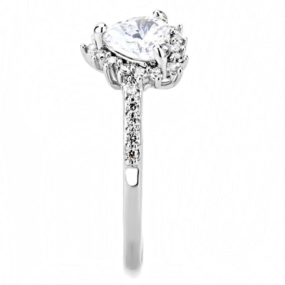 3W1526 - Rhodium Brass Ring with AAA Grade CZ  in Clear