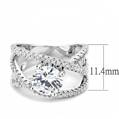 3W1529 - Rhodium Brass Ring with AAA Grade CZ  in Clear