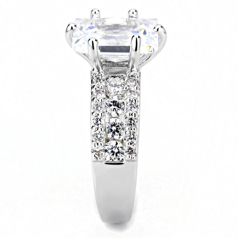 3W1532 - Rhodium Brass Ring with AAA Grade CZ  in Clear