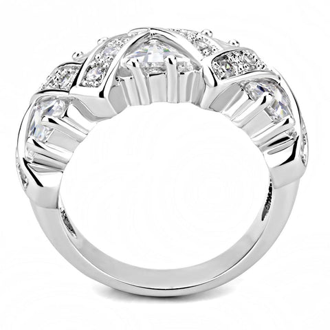 3W1533 - Rhodium Brass Ring with AAA Grade CZ  in Clear