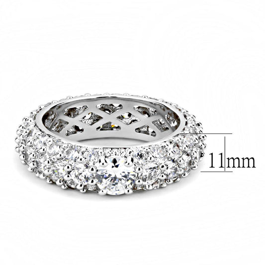 3W1534 - Rhodium Brass Ring with AAA Grade CZ  in Clear