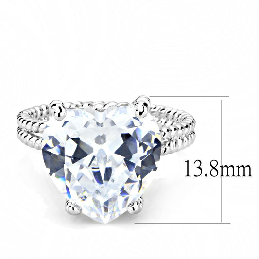 3W1536 - Rhodium Brass Ring with AAA Grade CZ  in Clear