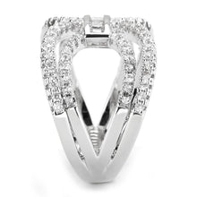 3W1541 - Rhodium Brass Ring with AAA Grade CZ  in Clear