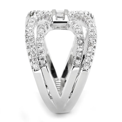 3W1541 - Rhodium Brass Ring with AAA Grade CZ  in Clear