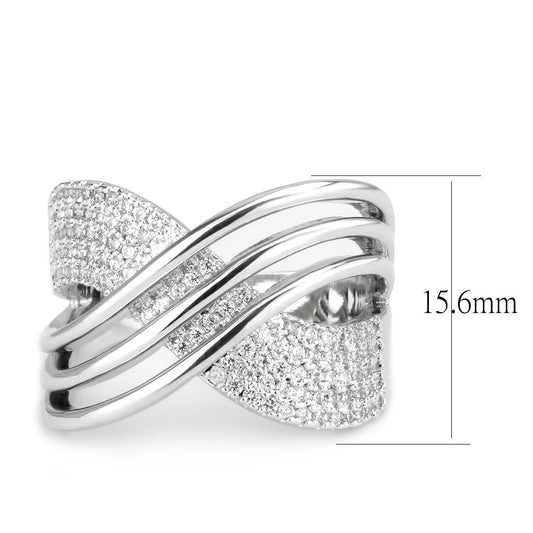 3W1542 - Rhodium Brass Ring with AAA Grade CZ  in Clear