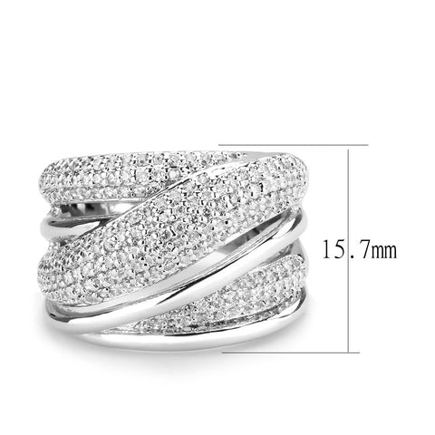 3W1544 - Rhodium Brass Ring with AAA Grade CZ  in Clear